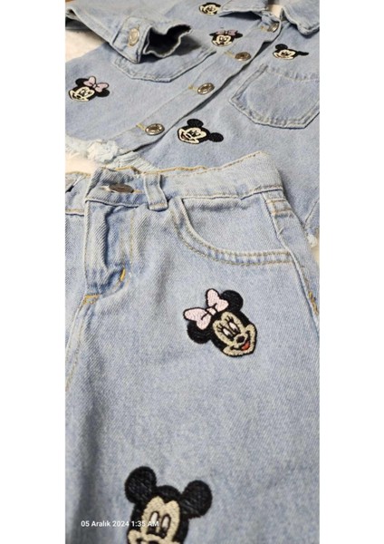 Vişne Işlemeli Ceketli Şortlu 2 Li Kot Takim. Açik Mavi. 3-10 Yaş fırsatları