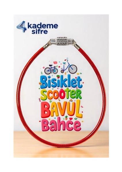 Şifreli Bisiklet Kilidi - 4 Kademe Şifreli Kablo Kilit - 50 cm Bavul Kilidi