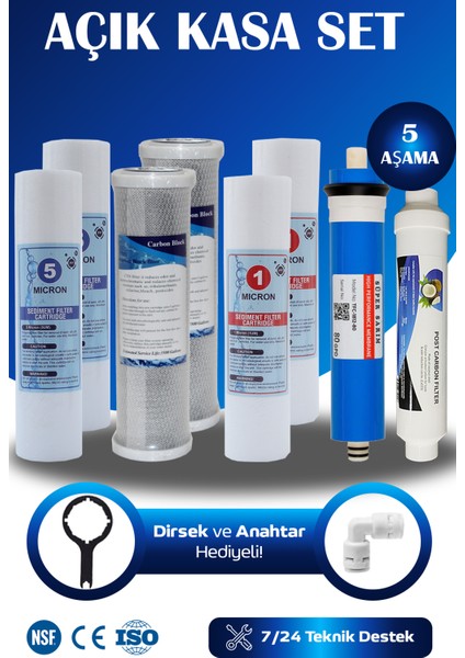 Açık Kasa Su Arıtma Cihazı 80 Gpd Süper Membranlı Karbonlu Yıllık Filtre Seti