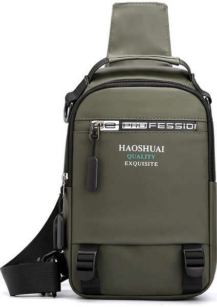 Yeni Erkek Göğüs Çantası Çok Fonksiyonlu Açık Omuz Crossbody Çanta Kore Versiyonu USB Göğüs Çantası Su Geçirmez (Yurt Dışından)