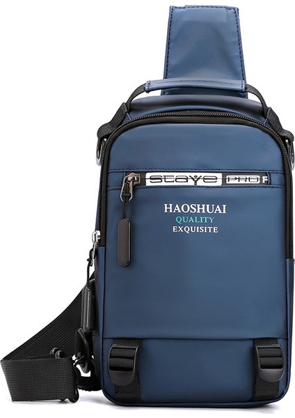 Yeni Erkek Göğüs Çantası Çok Fonksiyonlu Açık Omuz Crossbody Çanta Kore Versiyonu USB Göğüs Çantası Su Geçirmez (Yurt Dışından)