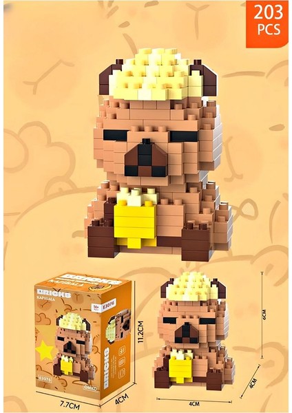 Capybara Bricks Yapı Oyuncak Seti 203 Parça – Muzlu Şapkalı Mini Figür Modeli (6 Cm)