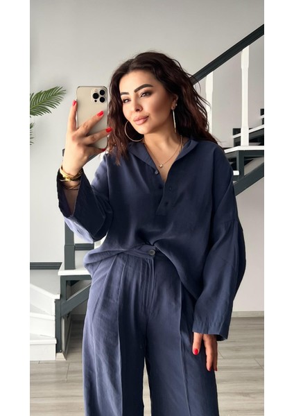Indigo Tnsel Gömlek Yaka Bluz