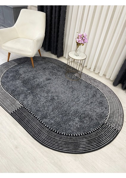 Gri-Siyah Jüt Sisal Görünüm Kaymaz Taban Halı