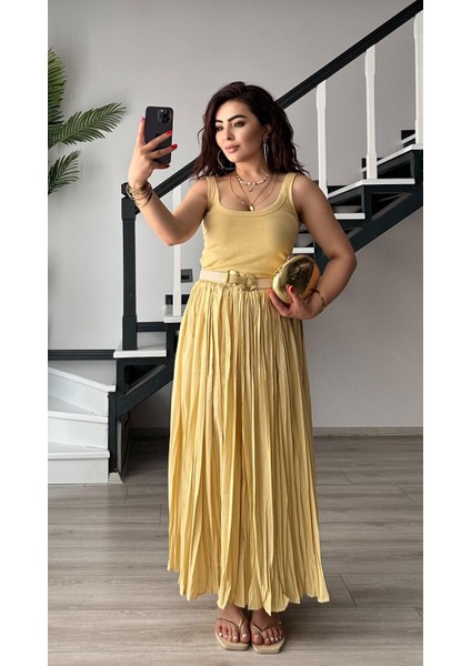 Sarı Yoğun Piliseli Etek fiyatları