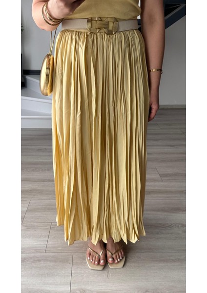 Sarı Yoğun Piliseli Etek modelleri