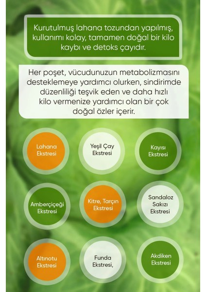 Cabbage Pow Lahana Powder Lahana Ekstresi, Yeşil Çay Içeren Burner Form Bitkisel Çay
