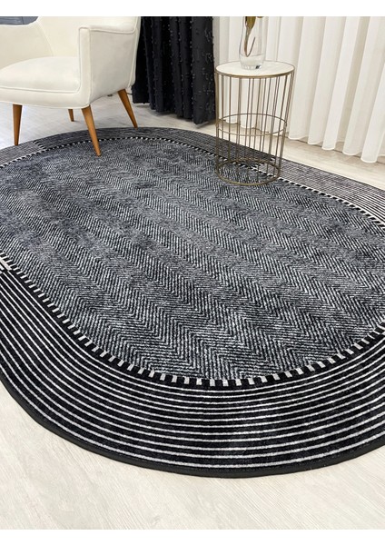 Gri-Siyah Jüt Sisal Görünüm Kaymaz Taban Halı