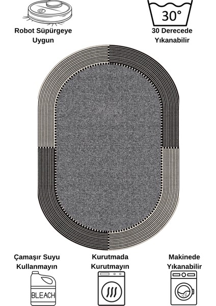 Gri-Siyah Jüt Sisal Görünüm Kaymaz Taban Halı