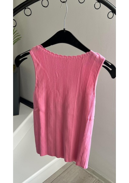 Pembe Kayık Yaka Triko Bluz