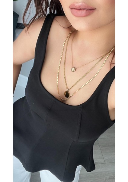 Siyah Kalın Askılı Peplum Bluz fiyatları