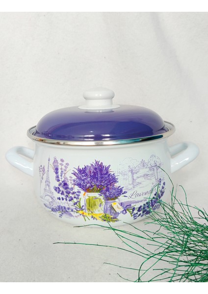 Lavanta Emaye Mini Tencere 2 Litre 18 cm Çap Emaye Kapak