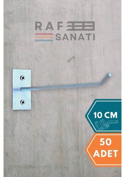50 Adet Duvar Kancası 10 cm Duvar ve Suntaya Monte Askı Vidalı Kanca Raf Kancası Raf Askısı Aksesuar