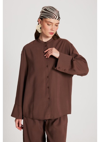 Kadın Kahve %100 Modal Alt/üst Gömlek ve Pantolon Takım 29137