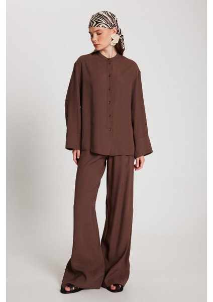 Kadın Kahve %100 Modal Alt/üst Gömlek ve Pantolon Takım 29137 fiyatları