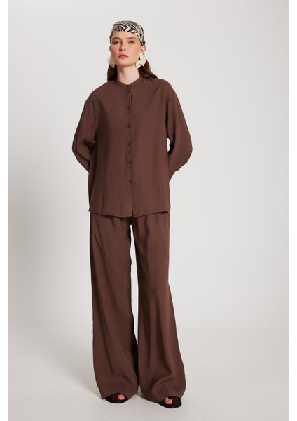 Kadın Kahve %100 Modal Alt/üst Gömlek ve Pantolon Takım 29137 modelleri