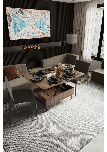 Nino Akıllı Sehpa Tekerli Ayaklı Yemek Masası Çalışma Masası Ceviz Renk modelleri