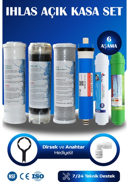 İhlas Cebilon Su Arıtma Cihazı Uyumlu Alkalin 6 Aşamalı 80 Gpd Süper Membranlı Filtre Bakım Seti