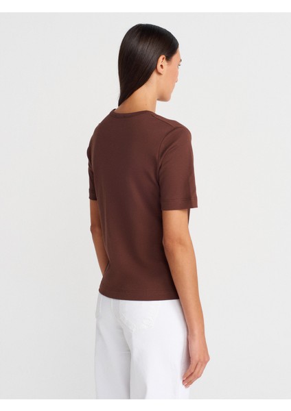 31840 V Yaka Kısa Kollu T-Shirt-Açık Kahve fiyatları