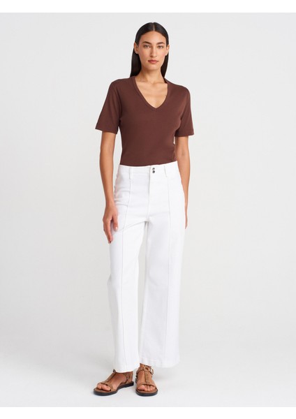 31840 V Yaka Kısa Kollu T-Shirt-Açık Kahve fırsatları