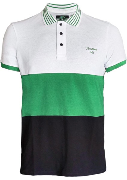 Lisanslı Polo Yaka Parçalı T-Shirt Beyaz