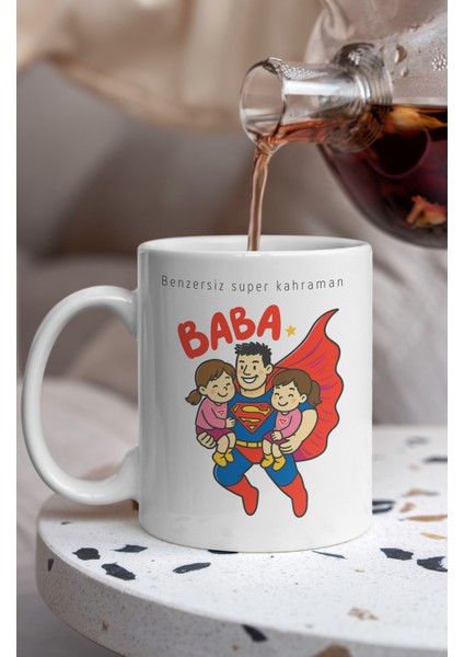 Kupa Bardak - Süper Baba ve Ikizler Desenli Kupa Bardak - Hediyelik Kupa Bardak