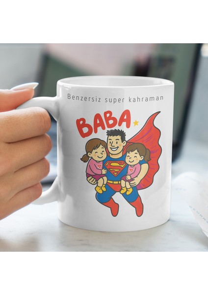 Kupa Bardak - Süper Baba ve Ikizler Desenli Kupa Bardak - Hediyelik Kupa Bardak modelleri