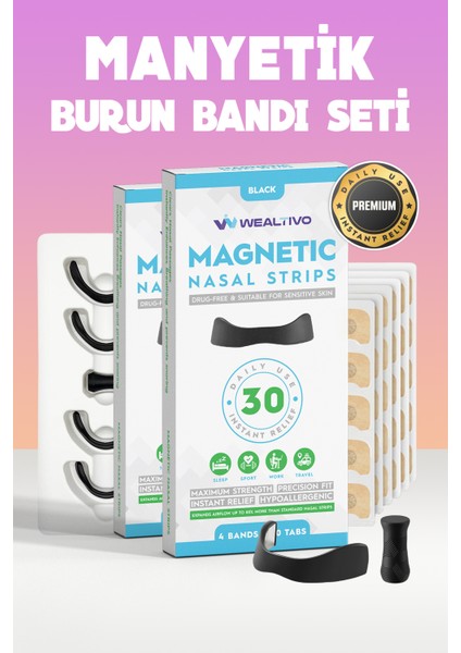 Manyetik Siyah Burun Bandı 60’lı Paket Premium, Nefes Açan, Horlamayı Azaltan, Rahat Uyku ve Spor İçin
