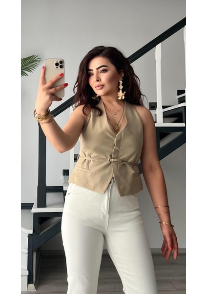 Bej Belden Kemerli Yelek fiyatları