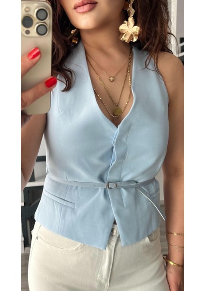 Bebe Mavi Belden Kemerli Yelek modelleri