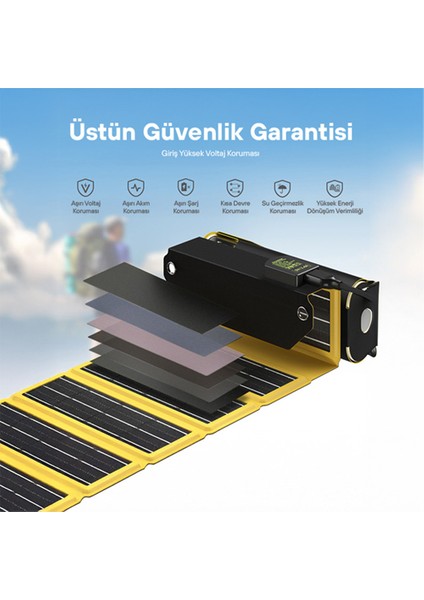 170W Power Bank Uyumlu 24W Katlanabilir Güneş Paneli - Siyah