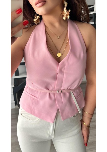 Şeker Pembe Belden Kemerli Yelek fiyatları
