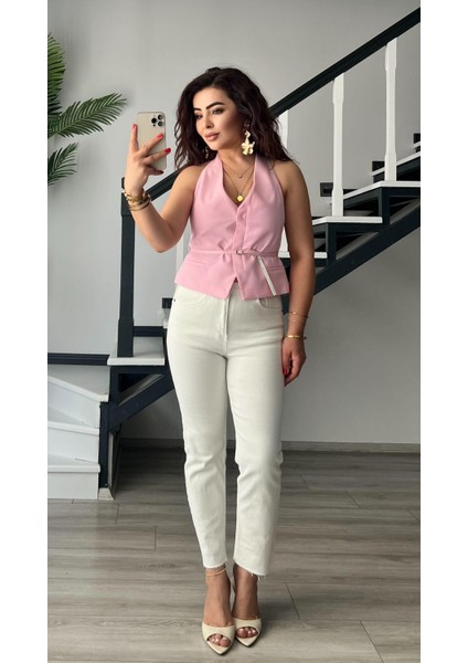 Şeker Pembe Belden Kemerli Yelek fırsatları