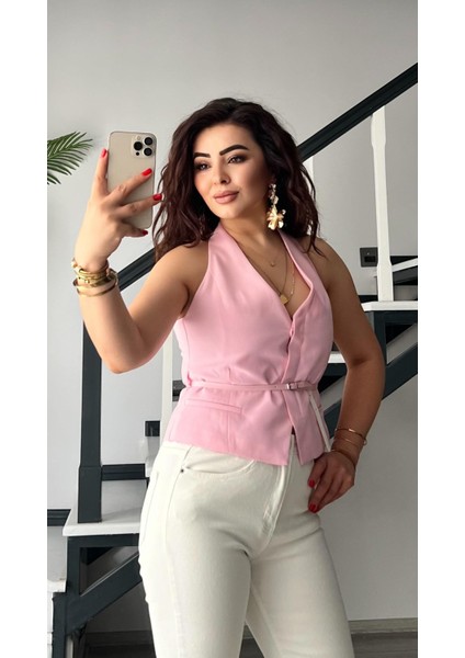 Şeker Pembe Belden Kemerli Yelek indirimleri