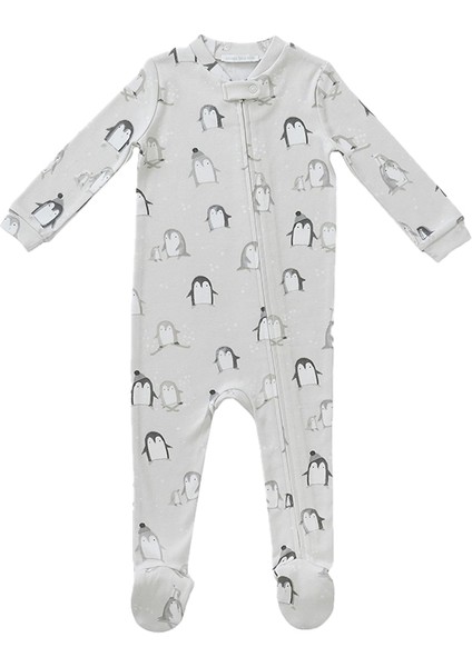 Penguin Organic Pamuk Ayaklı Fermuarlı Bebek Tulum