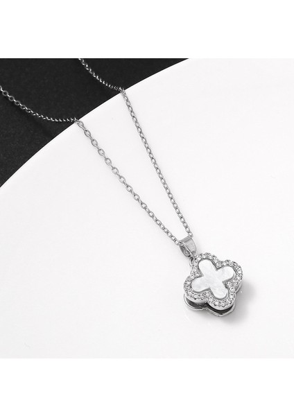 360 Derece Dönebilen Çift Katmanlı Dört Yapraklı Yonca Kolye Mizaç Kore Tarzı Moda Tüm Uyumlu Gerçek Altın Elektrokaplama (Yurt Dışından)