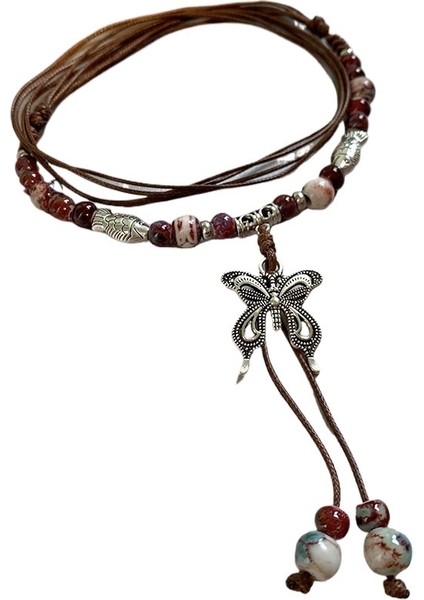 Yeni Çin Etnik Tarzı Boncuklu Püskül Kelebek Kolye Kadın Yeni Retro Örgülü Köprücük Kemiği Zinciri Niş Kolye (Yurt Dışından) modelleri