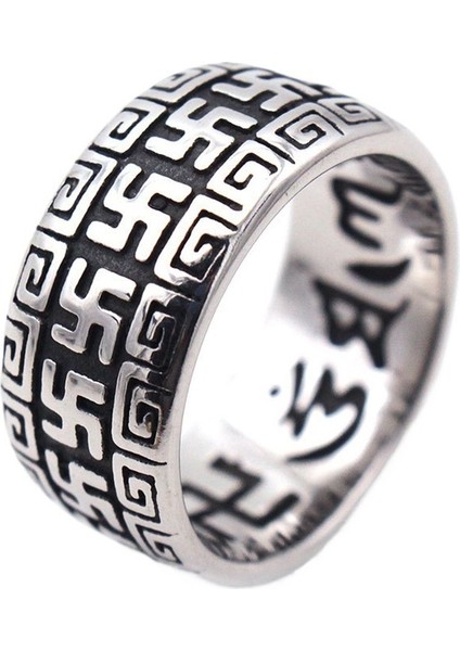 Çok Yönlü Moda Retro Erkek Titanyum Çelik Yüzük Tam Daire Desen Paslanmaz Çelik Yüzük Boyutu: Çap 21,5 mm Çevre 67,5 mm (Yurt Dışından) fiyatları
