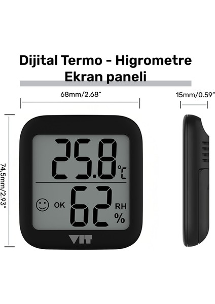 Vıt 4'lü Iç Mekan Dijital Isı ve Nem Ölçer Siyah Termometre BVT17-03 fırsatları