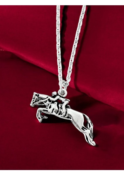 At Binicilere Özel Parlak Tasarım 925 Ayar Gümüş Kolye