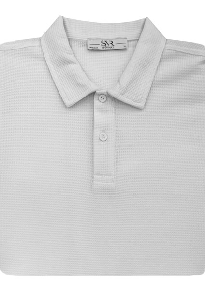 Bol Kesim Waffle Desenli Yumuşak Dokulu Çift Kat Yakalı Polo Yaka T-Shirt