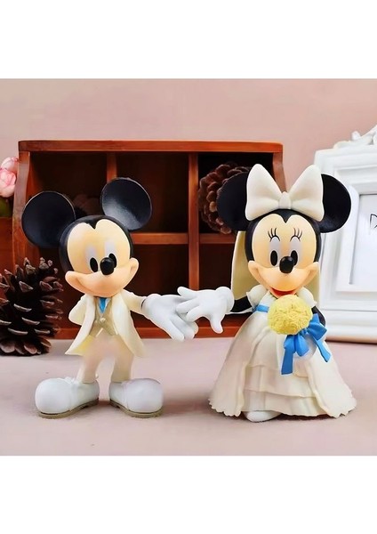 Mickey Mouse ve Minnie Mouse Gelin Damat Figür Seti 12 cm - Dekoratif Biblo Koleksiyon Figür