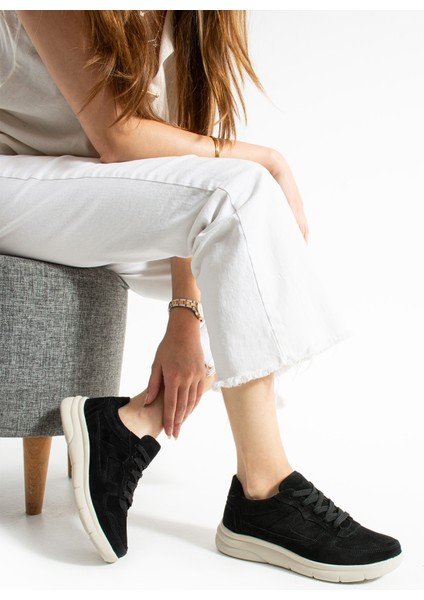 Sverko Kadın Hakiki Süet Deri Siyah Spor Ayakkabı
