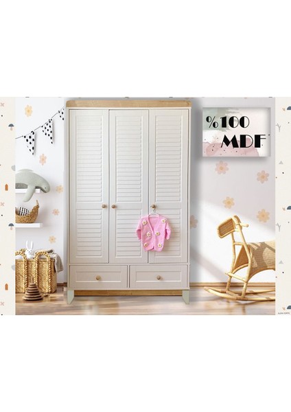 Nova %100 Mdf Full Panjur 3 Kapılı Bebek&çocuk Gardırop