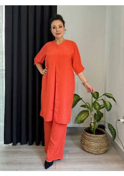 Kadın Büyük Beden Yırtmaç Detay Yarasa Kol Dokuma Jessica Takım