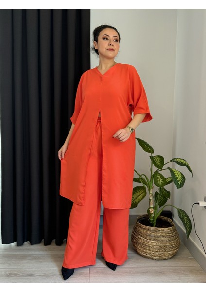 Kadın Büyük Beden Yırtmaç Detay Yarasa Kol Dokuma Jessica Takım modelleri