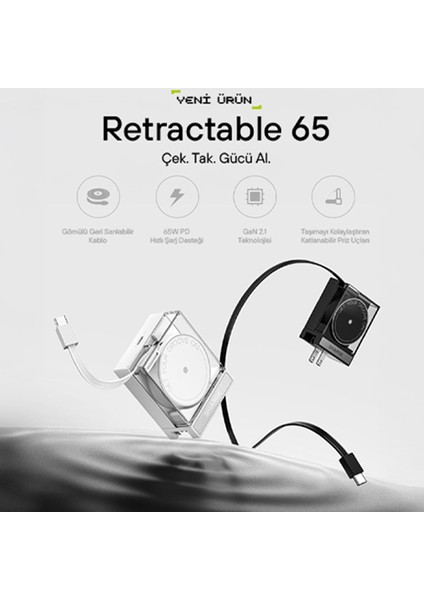 Retractable 65 Gan Şarj Cihazı - Beyaz indirimleri