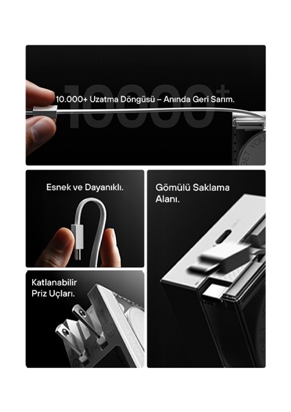 Retractable 65 Gan Şarj Cihazı - Beyaz