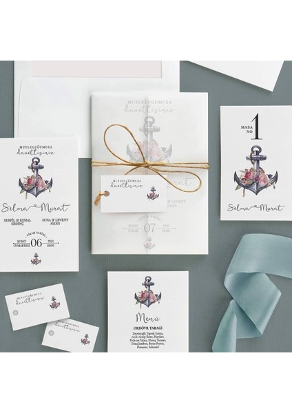 Deniz Şeffaf Zarflı Düğün Davetiyesi