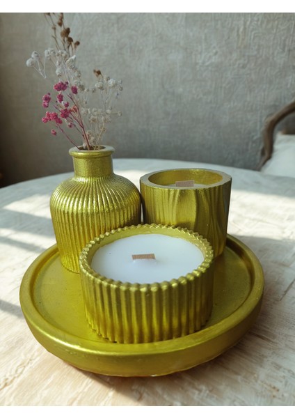 Crafts Tasarım 4 Lü Dekoratif Mum Seti Altın Renk